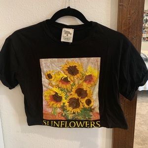 Black Sunflowers Crop Top Size S